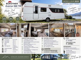 Offre du Marché du caravaning: Bürstner Averso 560tk, CHF 28'000.–, véhicules d'occasion